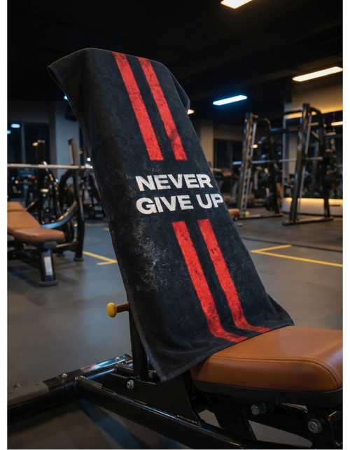 Never Give Up Core – Ninja Antibacterial Gym Towel – front design